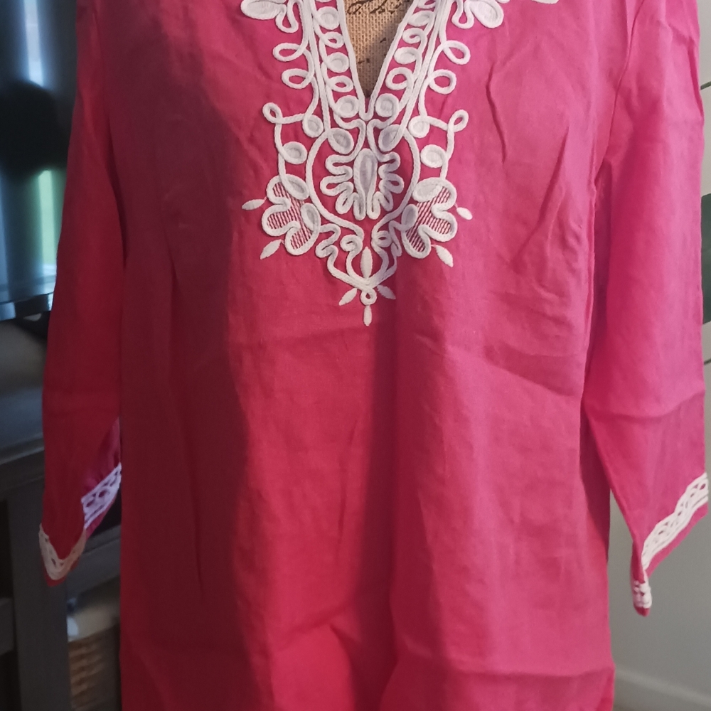 Jones New York Linen Top Women's 1X Pink